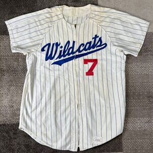 Vintage Spanjian Men Baseball Jersey White Pinstripe Sz 42 Kentucky Wildcat 50s